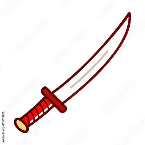 日本刀のアイコン 赤い柄の武士の剣
