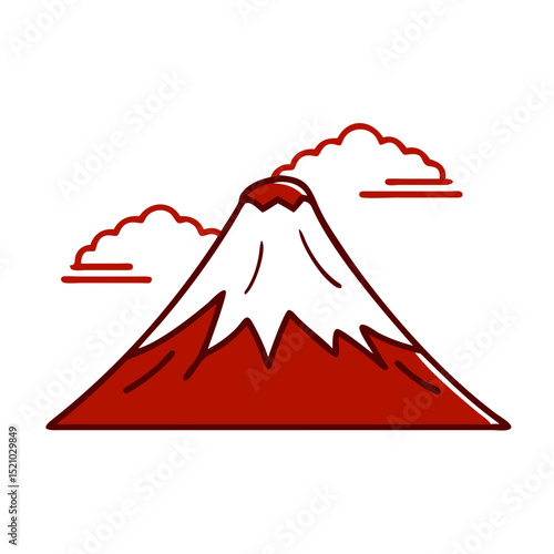富士山のアイコン 赤と白のスタイリッシュな山