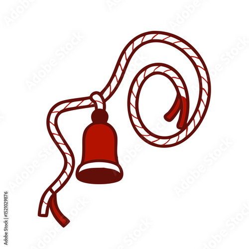 神社の鈴のアイコン 赤い縄と鈴のイラスト