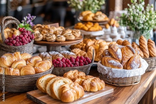 Wallpaper Mural Assorted sweet pastries on wooden buffet table Torontodigital.ca