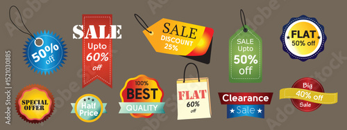Flat Style Illustration of Sale and Discount Tags for Promotion