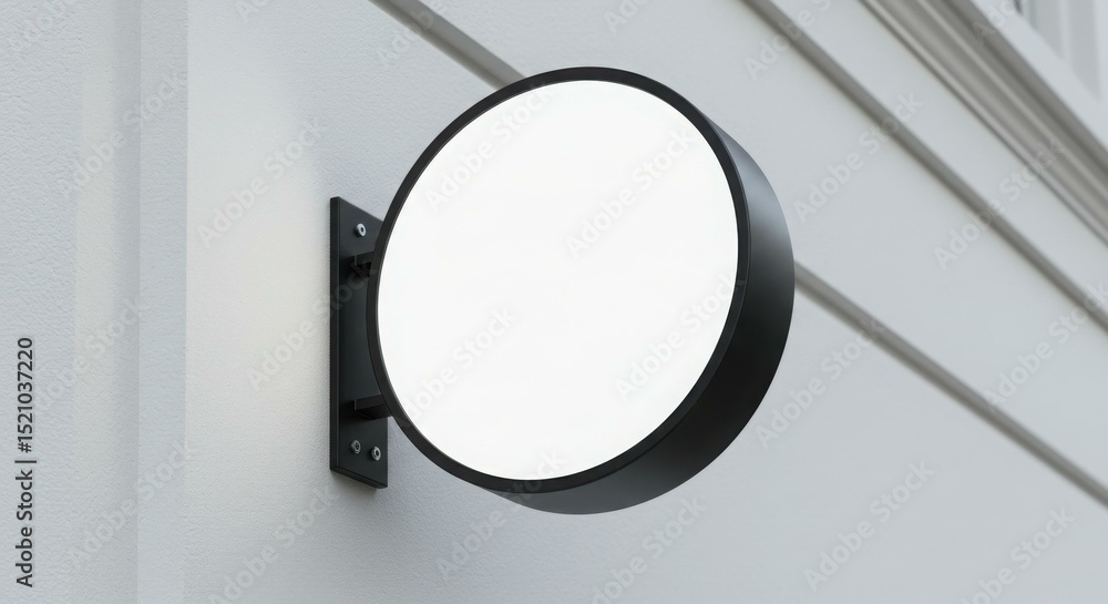 Fototapeta premium Modern Circular Blank Sign on White Building Exterior