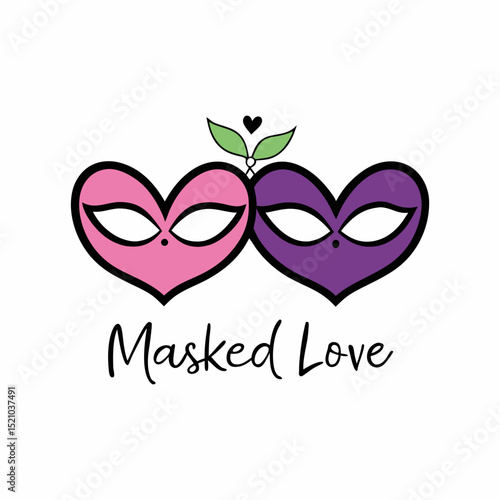 Mardi Gras masks facing each other with heart