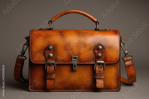 Wallpaper Mural Beautiful brown leather satchel bag with sturdy straps and a polished finish displayed against a neutral background Torontodigital.ca