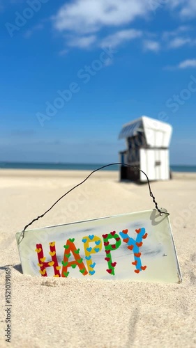 Wallpaper Mural Metal Sign with 'Happy' Written on It, Shining Brightly on a Sandy Beach, Capturing the Joy of Summer Travel Torontodigital.ca