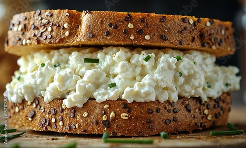 Wallpaper Mural A delicious sandwich made with whole grain bread, filled with creamy cottage cheese and chives Torontodigital.ca