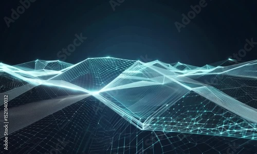 Abstract Digital Landscape Animation Showing Glowing Network Connections and Data Flow