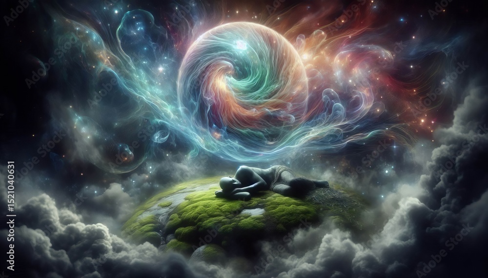A dream visibly coalescing into a swirling orb of iridescent mis A dream visibly coalescing into a swirling orb of iridescent mis