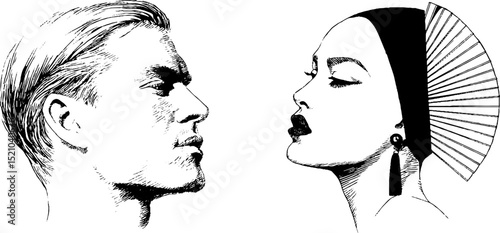 Vintage nightclub singer engraving set featuring elegant profiles for design projects