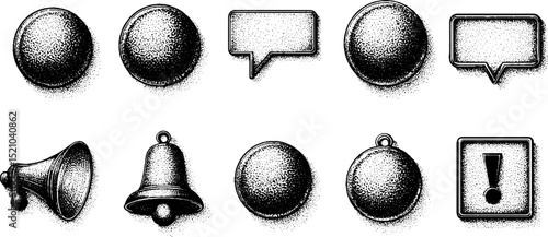 Vintage engraved set of notification symbols and icons for communication design