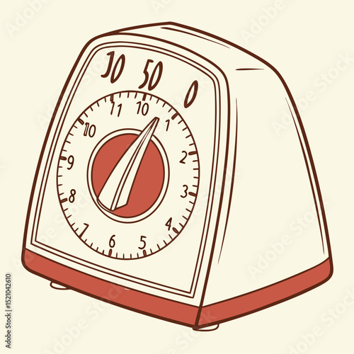 Vector illustration of a vintage kitchen timer, evoking nostalgia and functionality, copy space