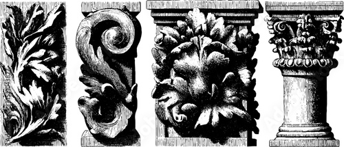 Ornate engraved scrollwork designs featuring elegant leaf and floral patterns