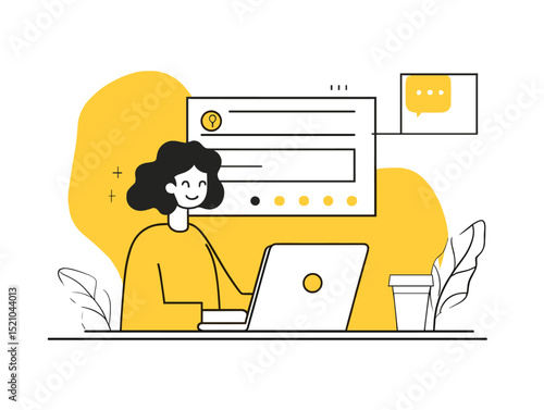 Digital Harmony: A digital artisan skillfully navigates the virtual realm, embodying creativity and technological finesse, all underscored by the warmth of yellow.