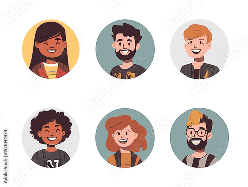 Portrait Set - Diverse smiles and cheerful expressions in a series of illustrations. A vibrant display of individuality, each face radiating its own unique charm.