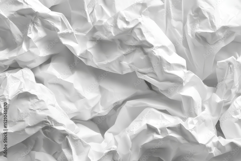 Obraz premium Crumpled white paper texture with intricate folds and shadows highlighting organic patterns and surfaces