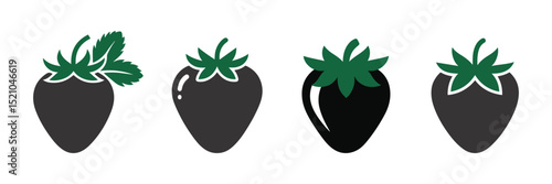 Set of strawberries, silhouettes and strawberries icons isolated on white background.