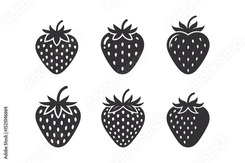 Set of strawberries, silhouettes and strawberries icons isolated on white background.