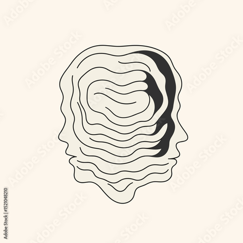 Abstract Double Face:  A minimalist line drawing of two faces merging into one, symbolizing duality, identity, and the complexity of the human psyche.  The design is simple yet striking.