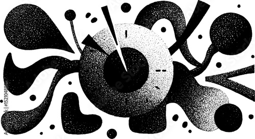Abstract engraved illustration of random shapes with organic and geometric elements