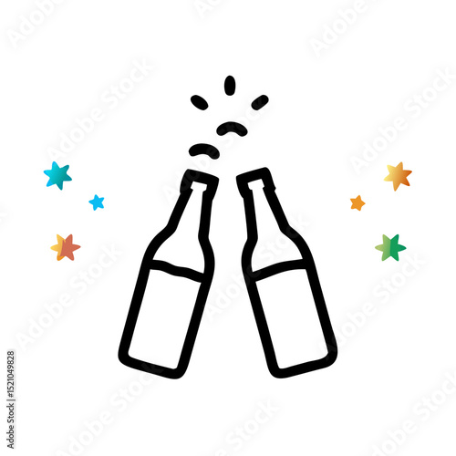 Two clinking beer bottles with stars