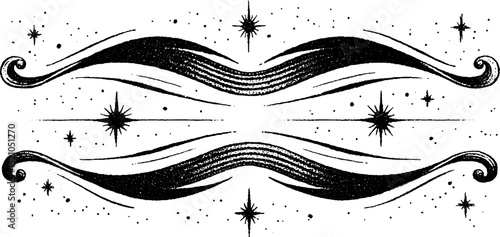 Vintage decorative rounded ribbons with stars engraving design for elegant projects
