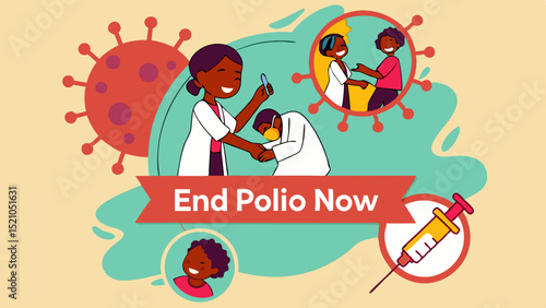 World Polio Day Poster Featuring Children Holding Globe With Red Awareness Ribbon And Sun Icon