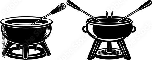 Silhouette of a fondue pot with a skewer. ceramic fondue maker glyph icon vector. ceramic fondue maker sign. isolated contour symbol black illustration