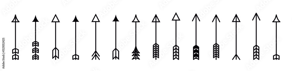 Vector illustration set of different types of fleches arrows. Vector illustration