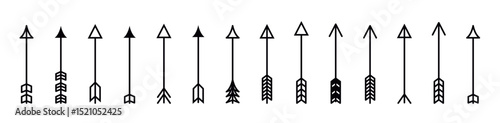 Vector illustration set of different types of fleches arrows. Vector illustration