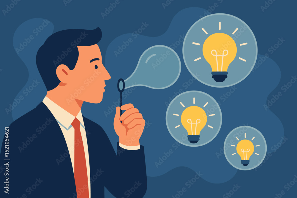 Creative Business Idea Generation. Businessman creating innovative light bulb bubbles, symbolizing problem-solving, thought process, strategy development, and successful inspiration Creative Business Idea Generation. Businessman creating innovative light bulb bubbles, symbolizing problem-solving, thought process, strategy development, and successful inspiration