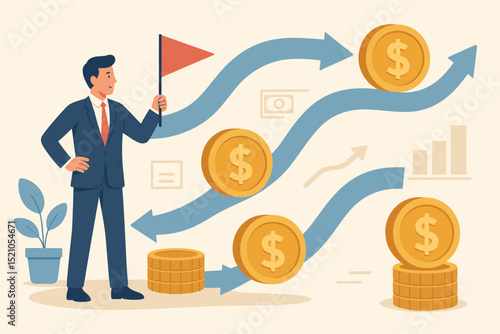 Business leader controlling cash flow, managing financial success and investment growth strategy. Maximizing profit, income, revenue. Financial management, economy, banking concept.