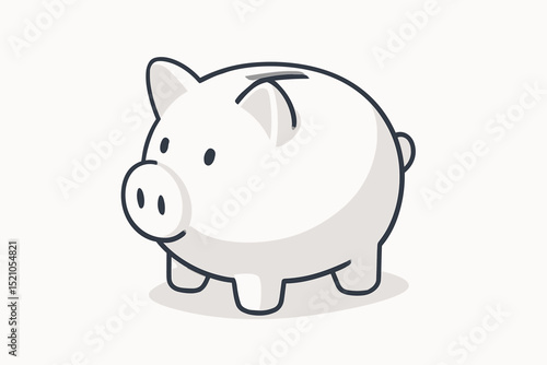 Simple White Piggy Bank Icon with Outline for Financial Savings, Investment, Money Management, Budgeting, and Economic Growth Concept. Cash Reserve Fund Design.
