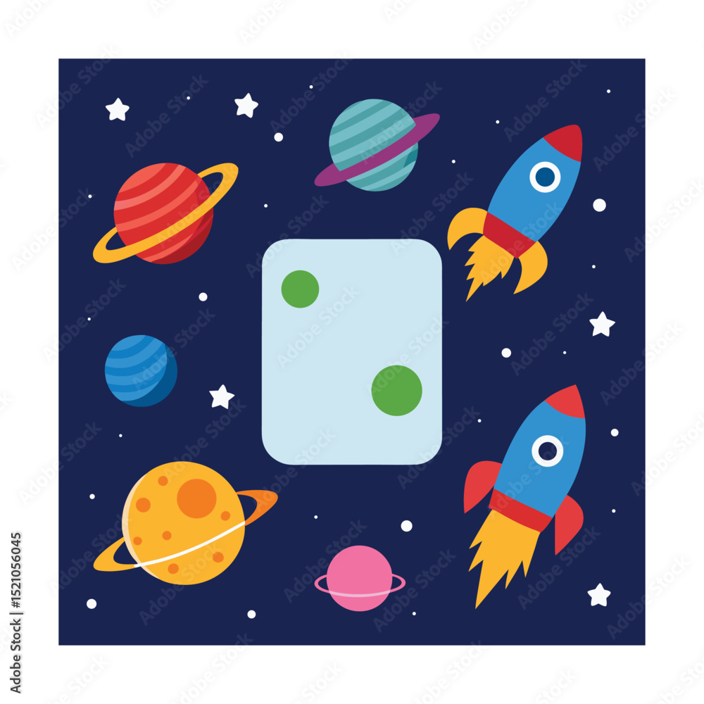 Cartoon Outer Space Card With Rockets And Planets Cartoon Outer Space Card With Rockets And Planets