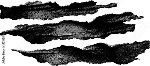 Engraved torn fabric edges illustration set for design projects