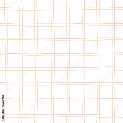 Vector checked seamless pattern yellow and pink hand drawn stripes background. For wallpapers, fall decoration, fabric, textile, bed linen print, cover of books and diaries, gift and wrapping paper