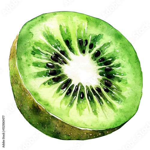 Kiwi Slice, watercolor clipart vector, high quality, isolated on a white background.