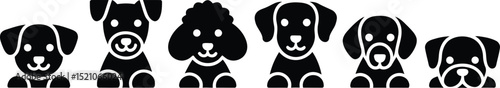 Variety of charming black dog breeds sitting happily displayed across a transparent background