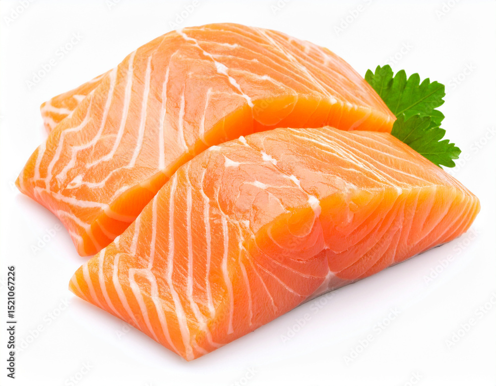 Fresh Salmon Fillet Isolated on White Background, High Quality Close Up Seafood for Culinary Use Fresh Salmon Fillet Isolated on White Background, High Quality Close Up Seafood for Culinary Use