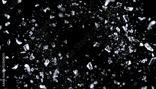 Shattered Glass Fragments Exploding on Black Background