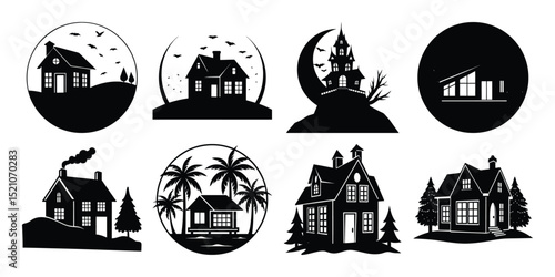 vector illustration of a set of halloween icons silhouette