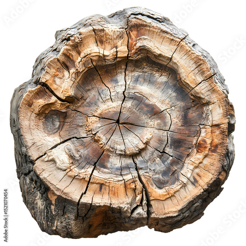 Petrified Wood Cross Section A Detailed Look at Ancient Tree Rings isolated on transparent background
