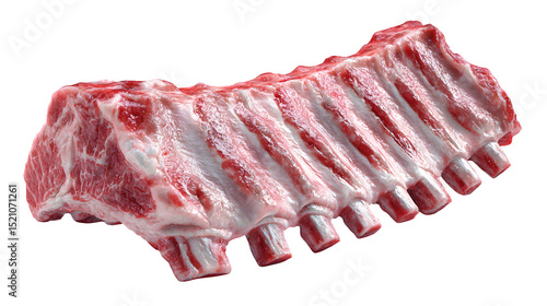 Realistic 3D render of pork ribs, baby back style, crisp marbling