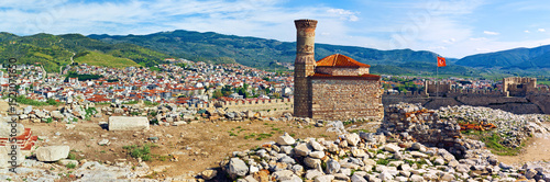 Panoramic view of Selçuk and ancient mosque (Kale Camii) on the top of Ayasuluk hill. Ayasuluk Citadel, Selçuk, Izmir Province, Türkiye
