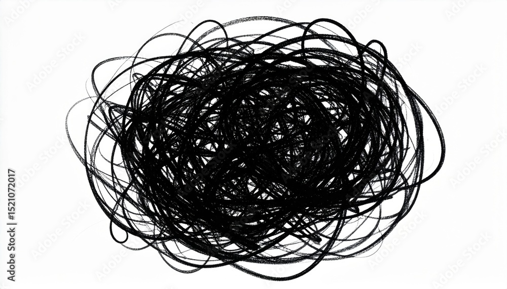 Abstract Black Scribble Drawing on White Background Abstract Black Scribble Drawing on White Background
