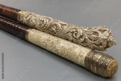 Wallpaper Mural Intricately designed walking canes displayed on a neutral surface showcasing craftsmanship and artistry in detail Torontodigital.ca