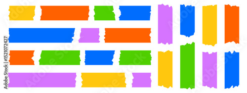 Set of colorful adhesive tape, washi, mini tape vector sticker illustration	