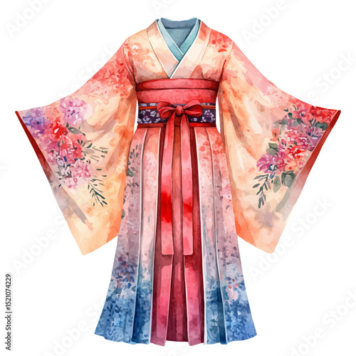 Kimono, watercolor illustration vector, high quality, isolated on a white background.