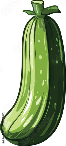 Organic Zucchini: A fresh zucchini is depicted in an artful illustration, showcasing the vibrant color of this healthy vegetable in a clean, isolated presentation.