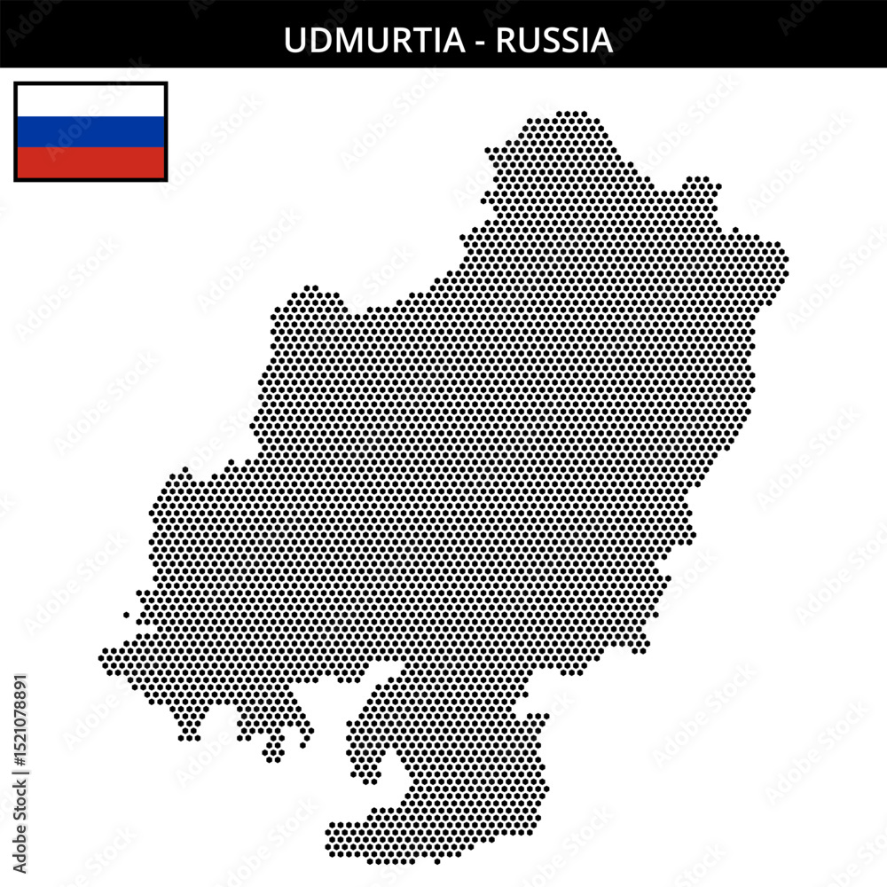 Obraz premium Small hexagonal dotted map of Udmurtia in Russia