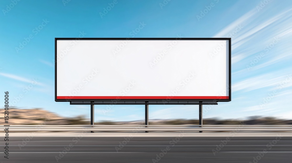 Fototapeta premium A city rooftop billboard mockup featuring an electric scooter ad with motion blur effect, empty header for model name, and bottom strip for dealer information
